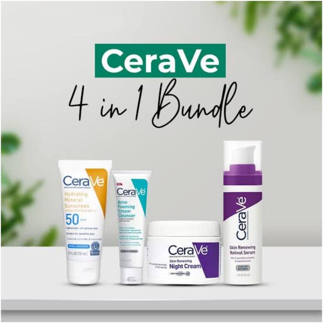 Skincare & Haircare Bundle - 4 Pcs Facial Cleanser, Night Cream, Sunblock & Face Serum